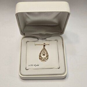 Forever 14k Gold Textured Teardrop Pendant Necklace